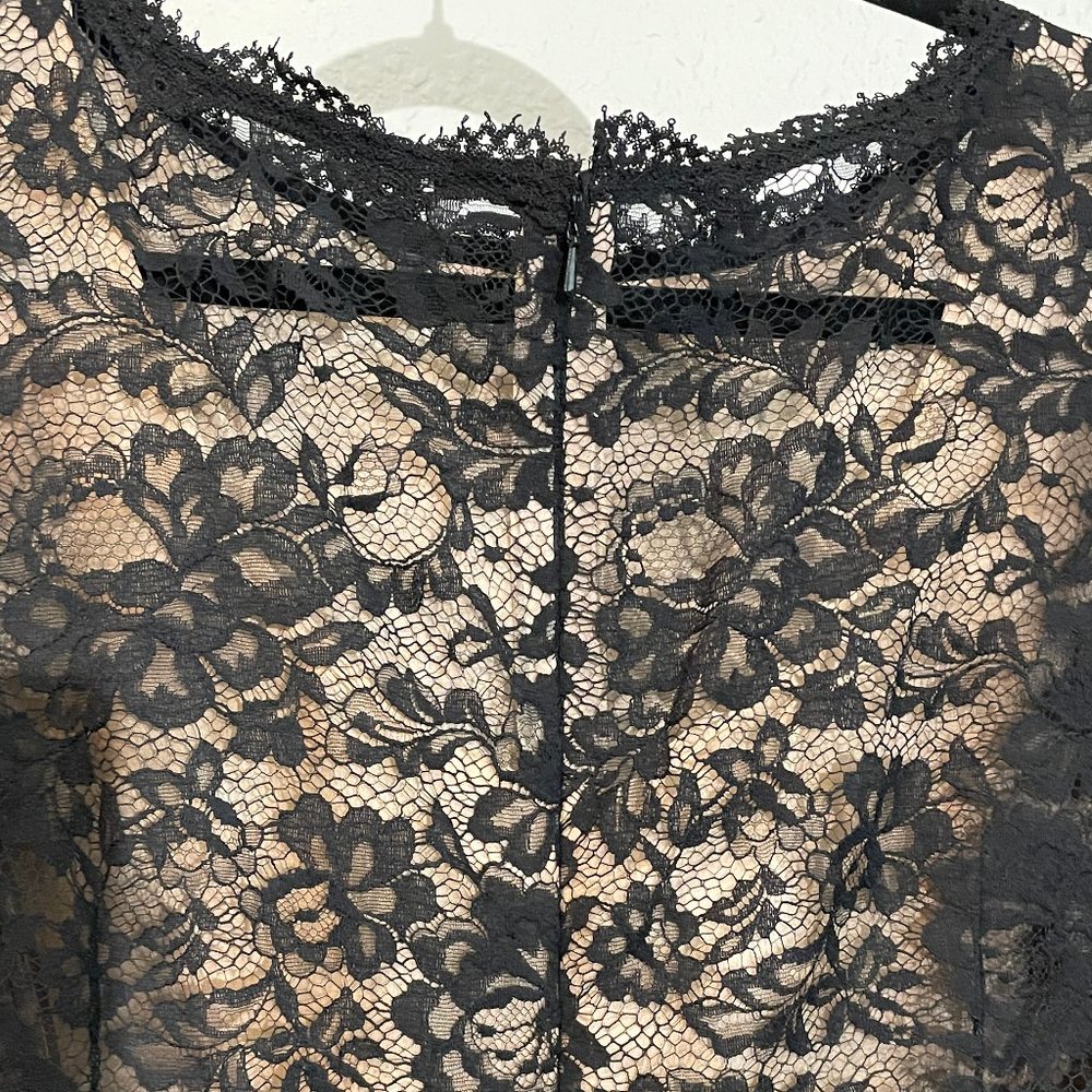 NWT Oscar de la Renta Black Lace Long-Sleeve Fit-and-Flare Dress - Picture 9 of 15